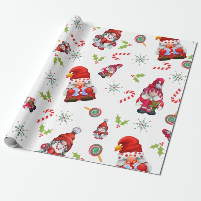 Papier Cadeau Noël Gnome (Déroulé)