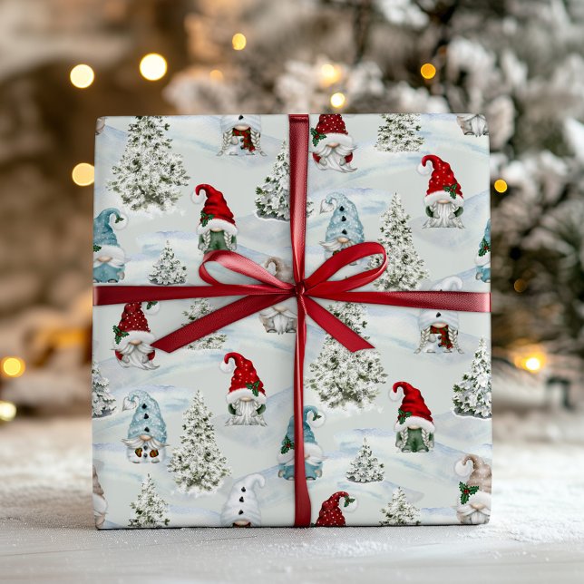Papier Cadeau Noël Gnomes Aquarelle Vacances (Créateur téléchargé)
