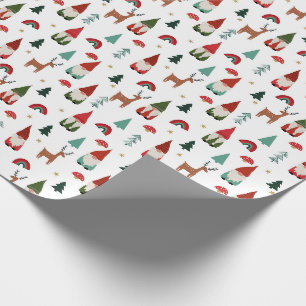 Papier Cadeau Noël Gnomes blanc