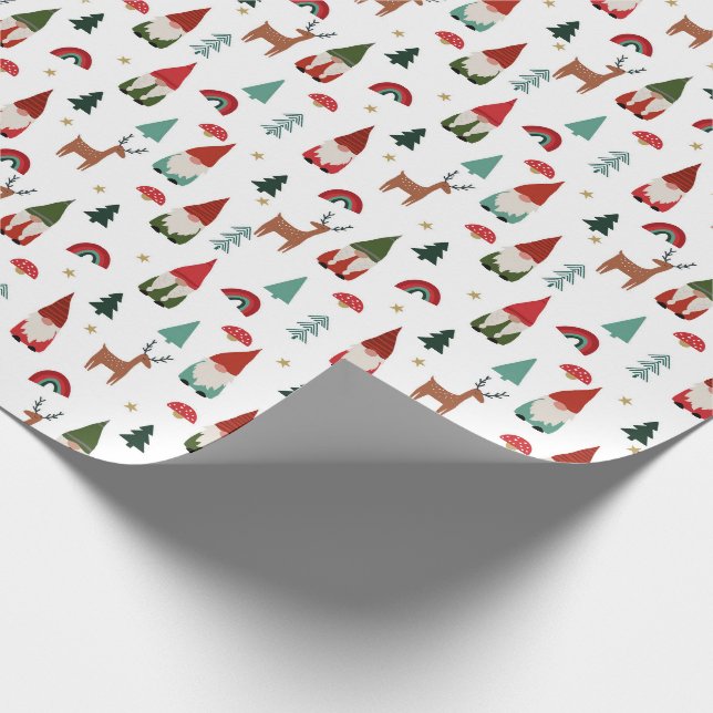 Papier Cadeau Noël Gnomes blanc (Coin)