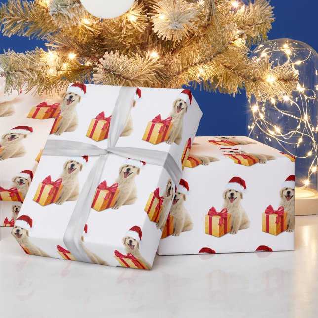 Papier Cadeau Noël Golden Retriever avec cadeau (Vacances)