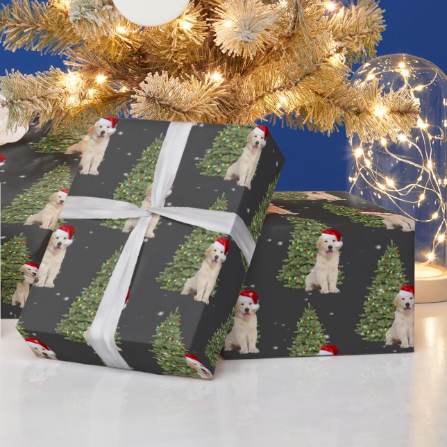 Papier Cadeau Noël Golden Retriever et Arbre (Vacances)