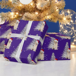 Papier Cadeau Noël Golden Retriever et Arbre