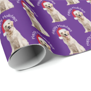 Papier Cadeau Noël Golden Retriever sur violet