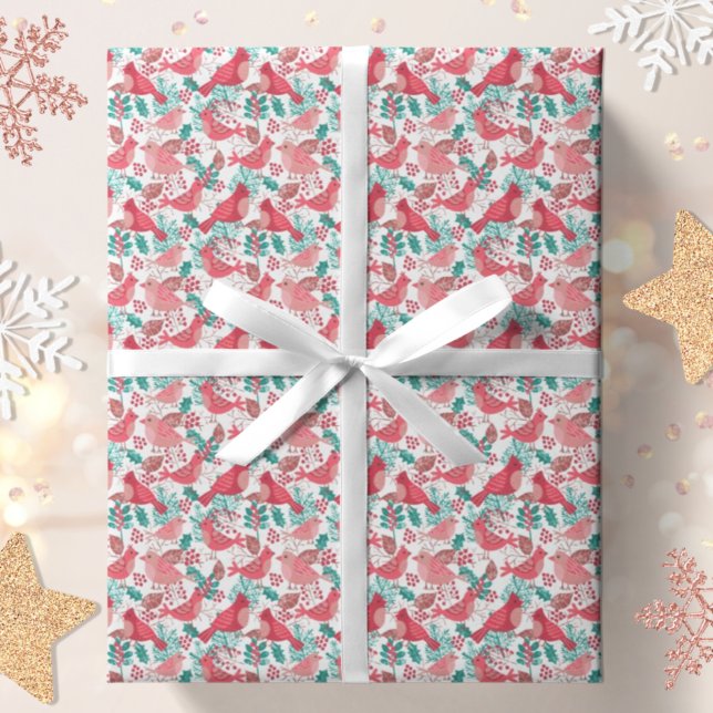Papier Cadeau Noël hiver Red Bird Berries vacances (Créateur téléchargé)