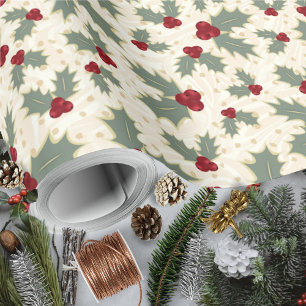 Papier Cadeau Noël - Holly Berries et Feuilles
