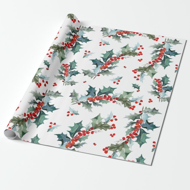 Papier Cadeau Noël Holly et Motif des baies (Déroulé)