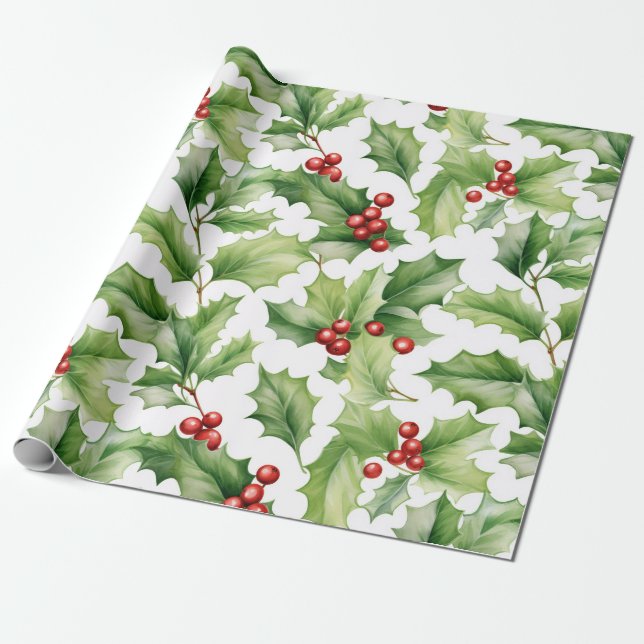 Papier Cadeau Noël Holly Feuilles (Déroulé)