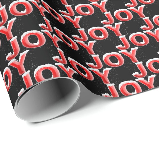 Papier Cadeau Noël Joie avec casquette de neige sur noir (Coin rond)