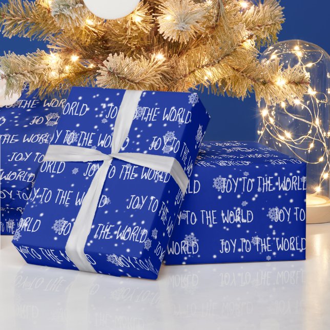 Papier Cadeau Noël JOIE LE MONDE Texte et flocons de neige (Vacances)