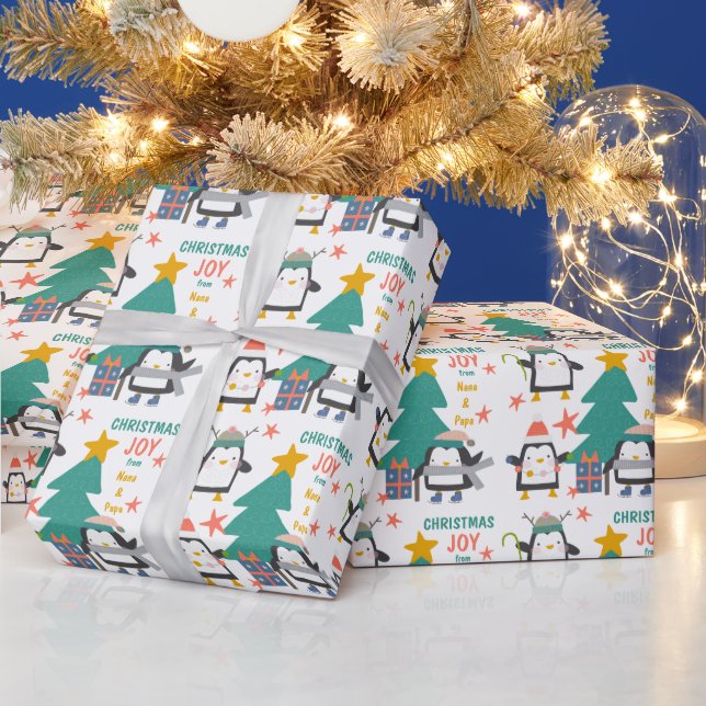 Papier Cadeau Noël Joie pingouins et arbre de Noël (Vacances)
