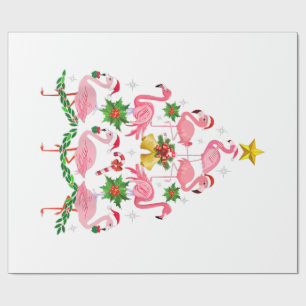 Papier Cadeau Noël - Joli Flamant rose sapin de Noël