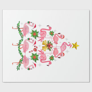 Papier Cadeau Noël - Joli Flamant rose sapin de Noël