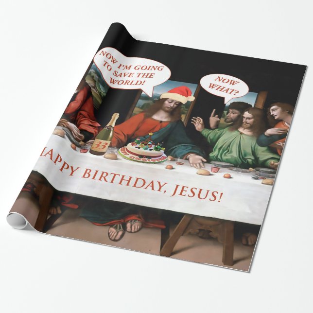 Papier Cadeau Noël Joyeux Anniversaire Jésus Comics Style Drôle (Déroulé)