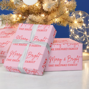 Papier Cadeau Noël Joyeux et rose rouge vif 2025