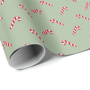 Papier Cadeau Noël laurier vert rouge mignon sucre de canne moti