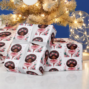 Papier Cadeau Noël mignon afro-américain Ballerina rose