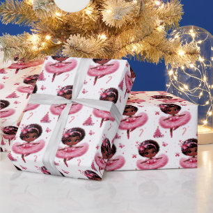 Papier Cadeau Noël mignon afro-américain Ballerina rose