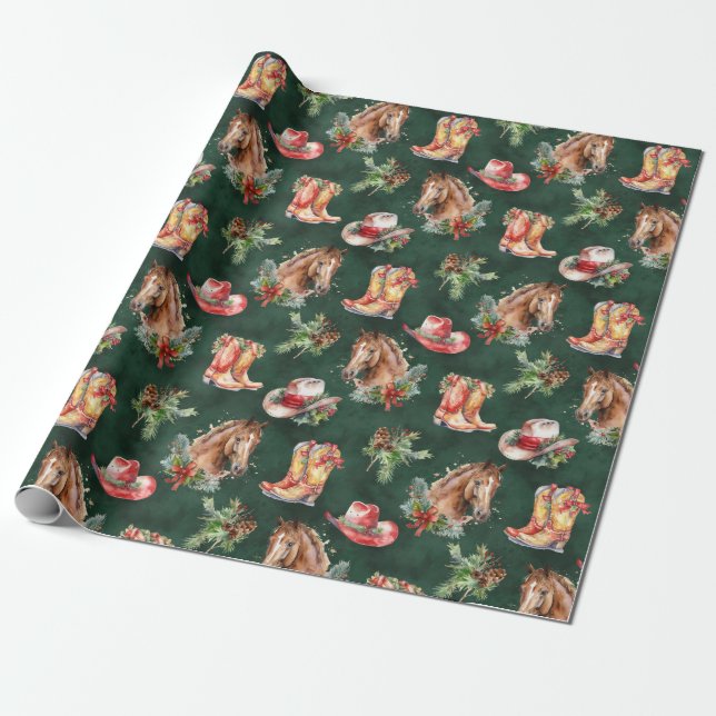 Papier Cadeau Noël mignon occidental/cowboy (Déroulé)