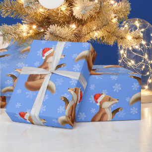 Papier Cadeau Noël mignonne Renard rouge avec Motif de flocons d