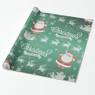 Papier Cadeau Noël Mignonne Santa Claus Sleigh Reindeer