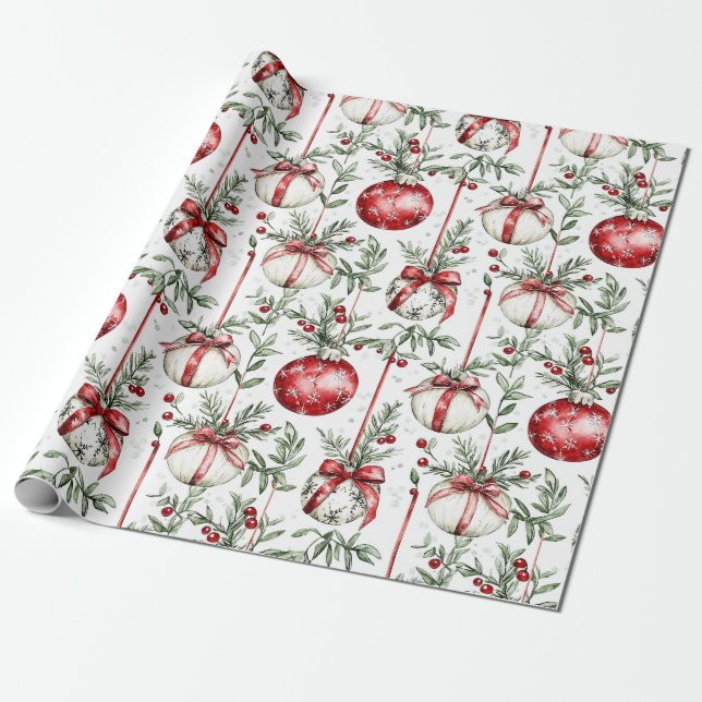 Papier Cadeau Noël Mistletoe Bauble Green (Déroulé)