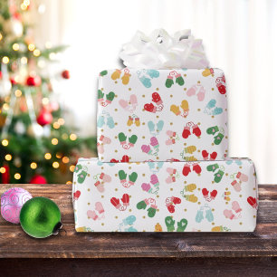 Papier Cadeau Noël Mittens Red Green Parties scintillant Motif
