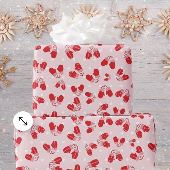 Papier Cadeau Noël Mittens Rouge rose simple Motif enveloppé (Créateur téléchargé)