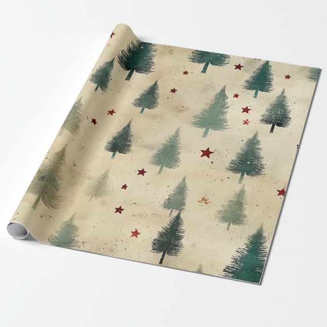 Papier Cadeau noël, moderne, abstrait, arbres de noël, forêt t (Déroulé)