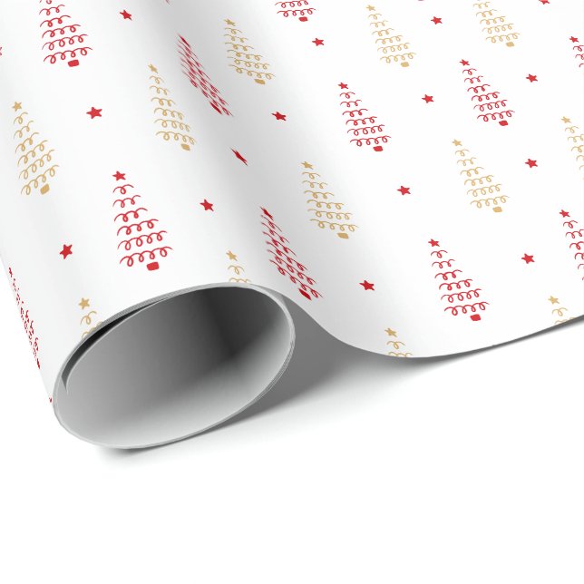 Papier Cadeau Noël moderne Arbres & Etoiles Vacances (Coin rond)