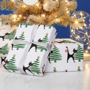 Papier Cadeau Noël Moderne du Milieu du Siècle 1950 Chat Atomiqu