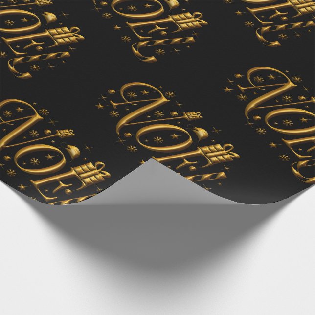 Papier Cadeau Noel moderne Or et Noir Noël (Coin)