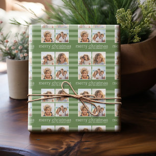 Papier Cadeau Noël moderne - Photo tout simplement verte et blan