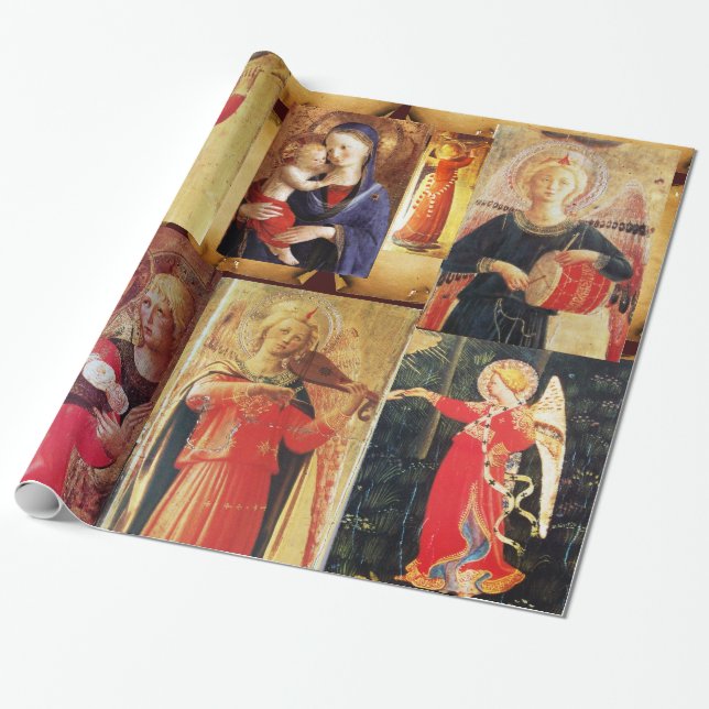 PAPIER CADEAU NOËL MUSICAL ANGELS ET MADONNA AVEC ENFANT (Déroulé)