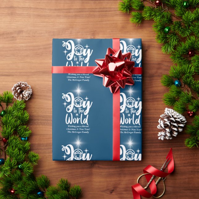 Papier Cadeau Noël Nativité Joie au monde Bleu & Blanc (Cadeau de vacances)