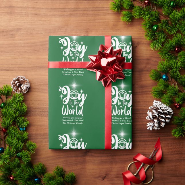 Papier Cadeau Noël Nativité Joie au monde Vert & Blanc (Cadeau de vacances)