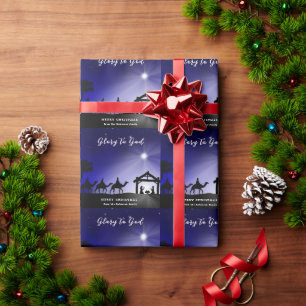 Papier Cadeau Noël Nativité Scène Gloire à Dieu chrétien