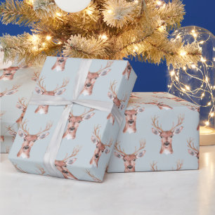 Papier Cadeau Noël Neige Bleue De Cerf
