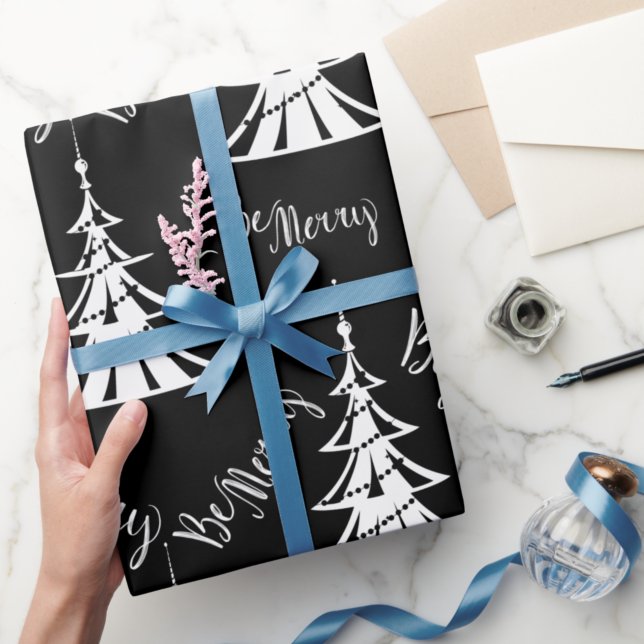 Papier Cadeau Noël noir et blanc contemporain (Créateur téléchargé)