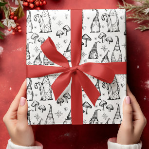 Papier Cadeau Noël noir et blanc Gnome