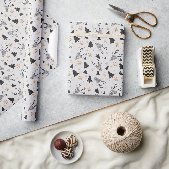 Papier Cadeau Noël noir et blanc moderne (Artisanat)