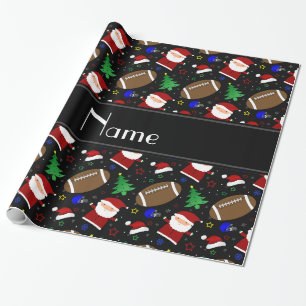 Papier Cadeau Noël noir nommé personnalisé du football