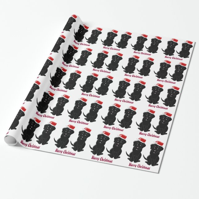 Papier Cadeau Noël noir personnalisé de Labrador (Déroulé)