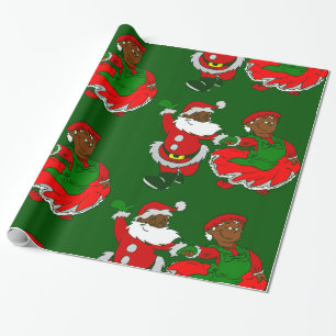 Papier Cadeau noël noir santa claus femme