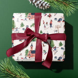 Papier Cadeau Noël nordique rose joli ski