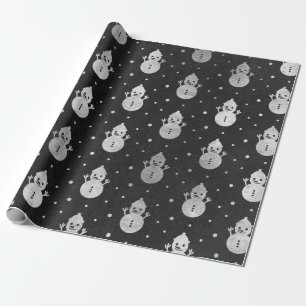 Papier Cadeau Noël Nouvel An Vip Snowman Flakes Black Silver