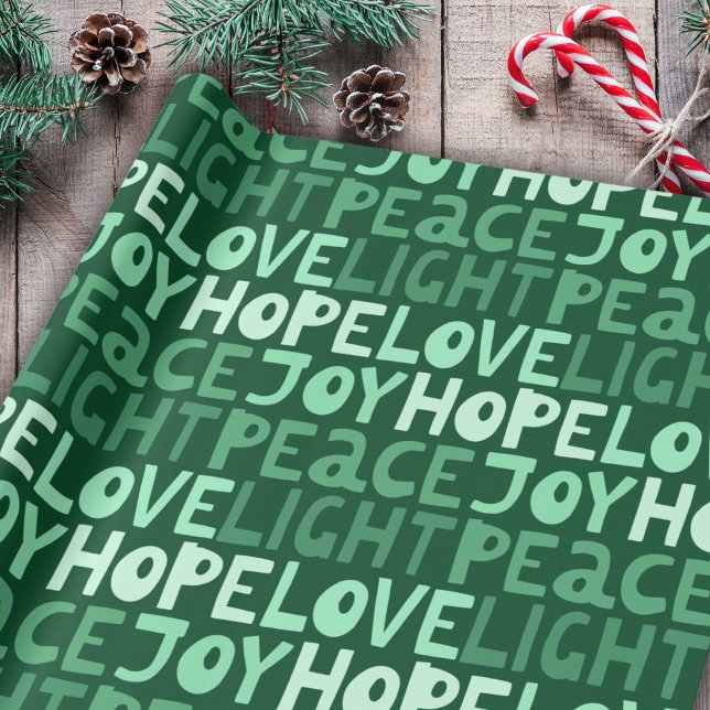 Papier Cadeau Noël Paix Joy Hope Amour Vert clair Motif (Créateur téléchargé)