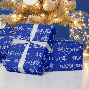 Papier Cadeau Noël PAIX SUR TERRE Texte et flocons de neige