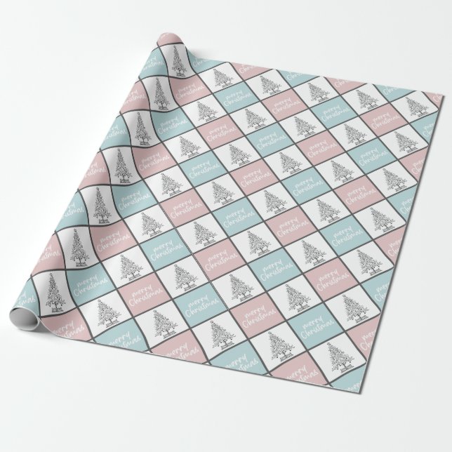 Papier Cadeau Noël Pastel Bleu et rose Motif moderne (Déroulé)