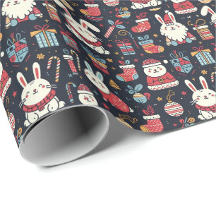 Papier Cadeau Noël Père Noël Bunnies Roumain Couleurs du drapeau
